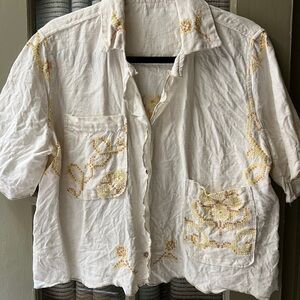 Vintage Repurposed Tablecloth Button Up Blouse